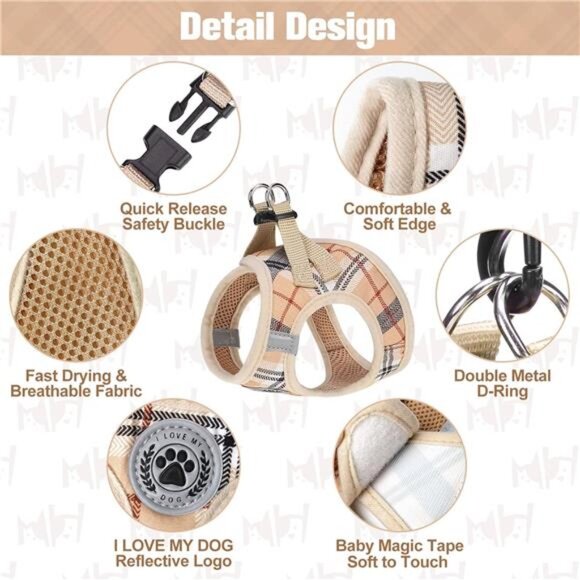 Small Dog Harness and Leash Set,Step in No Chock No Pull Soft Mesh Dog Harnesses - Picture 3 of 7